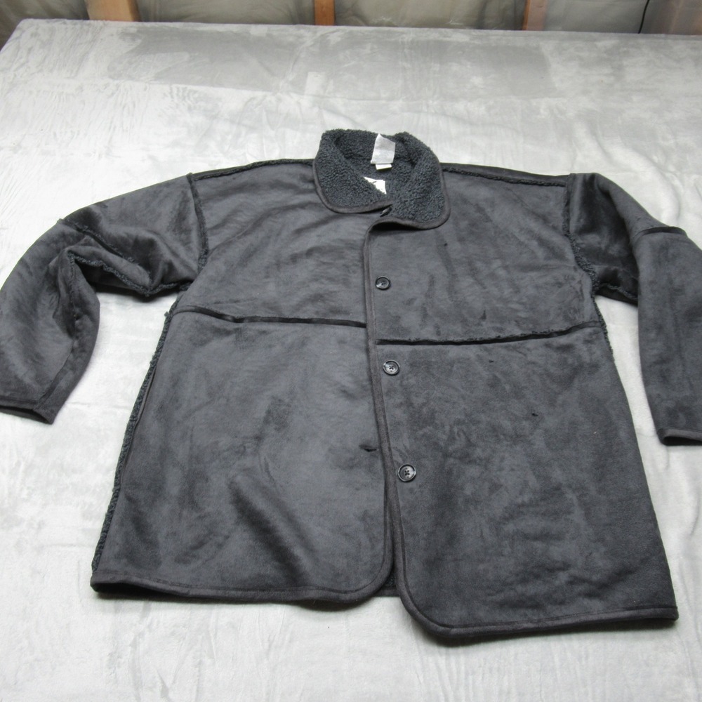 Banana Republic Jacket Women Medium Petite Black Reversible Fleece Warm $140 NEW